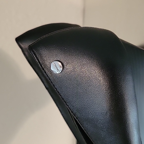 NWOT Calvin Klein Black Faux Leather Shelley 2.75" Peep Toe Wedges - Picture 6 of 9